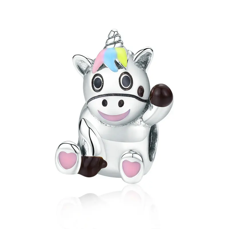 

MOWIMO Cute Licorne Unicorn Colorful Enamel Charm Bead Fit Original pandora Bracelets Bangles Pendant 925 Silver Jewelry BNC041