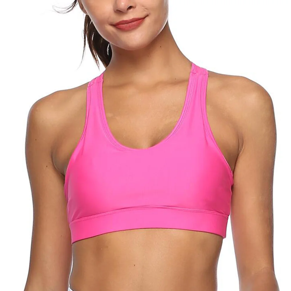 Women Running Stretch Gym Yoga Padded Hollow Phone Pocket Workout Sports Bra Tank Top