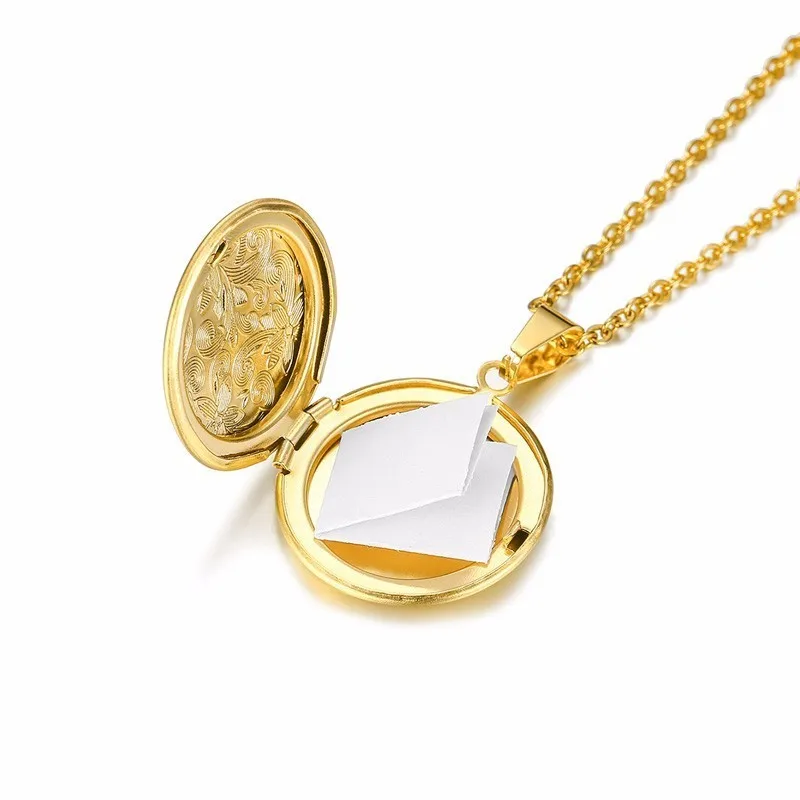 Винтаж Pokeball круглый цветочный медальон кулон ожерелье с фотографиями Золотой нержавеющей стали 20 дюймов