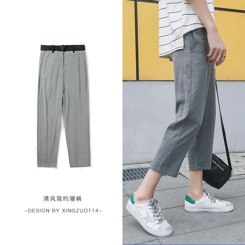 Men's Trousers 2019 Spring New Youth Popular Men's Wild Casual Pants Nine Points Straight Pants Students Casual Men's Clothing