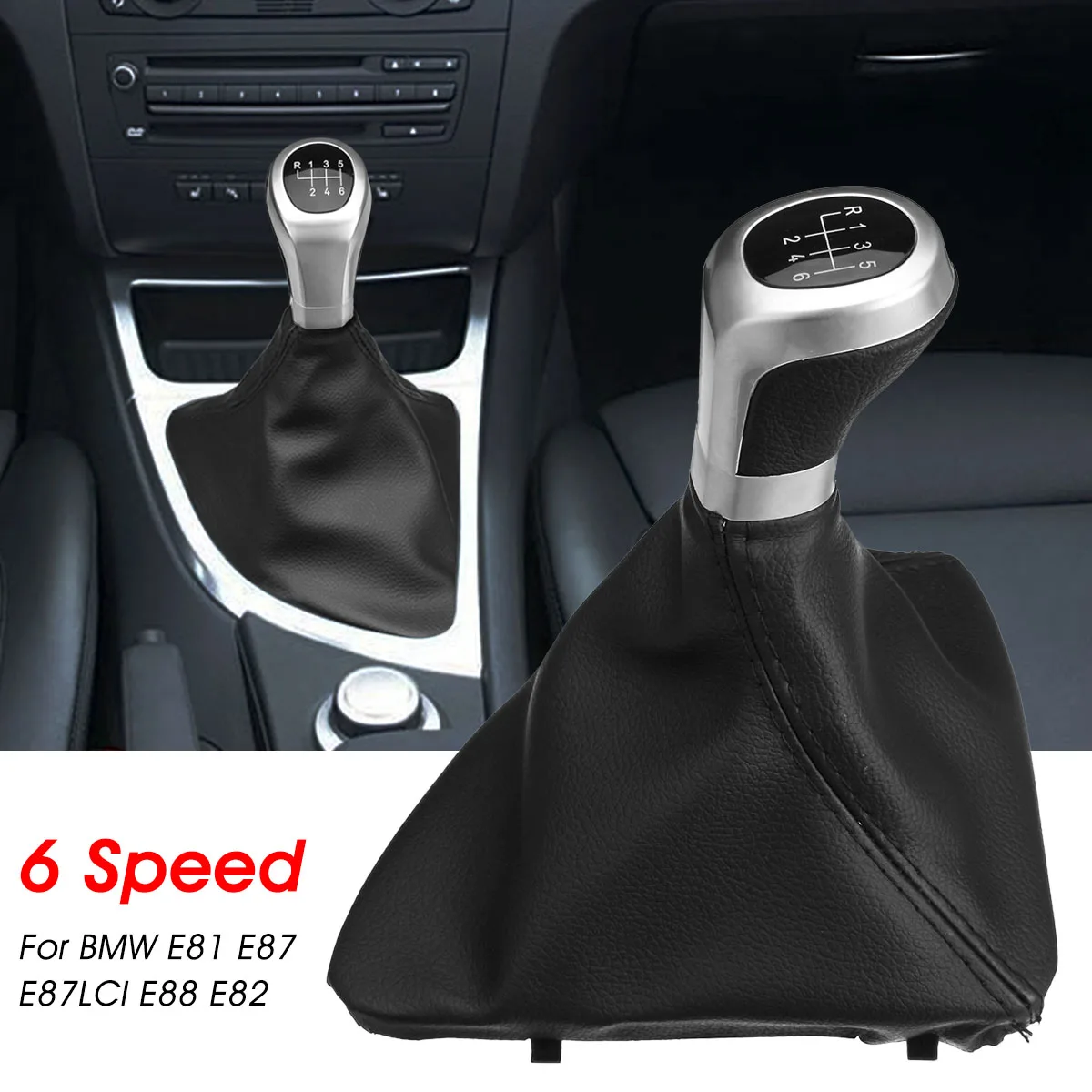 6 Speed Car Manual Gear Shift Knob Shifter Lever Leather Gaiter Boot Cover For BMW E81 E87