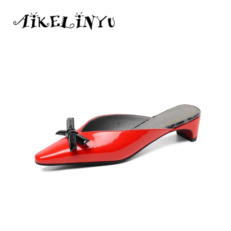 

AIKELINYU Summer Flats Mules Lady Sandals Slippers Bow Slip on Pointed Toe Women Mules Outdoor Sweet Slipper Shoes Office Woman