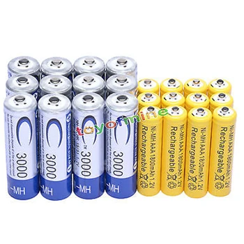 

12x AA 3000mAh + 12x AAA 1800mAh NiMH 1.2V Rechargeable Battery yellow blue purple RC MP3 Clock