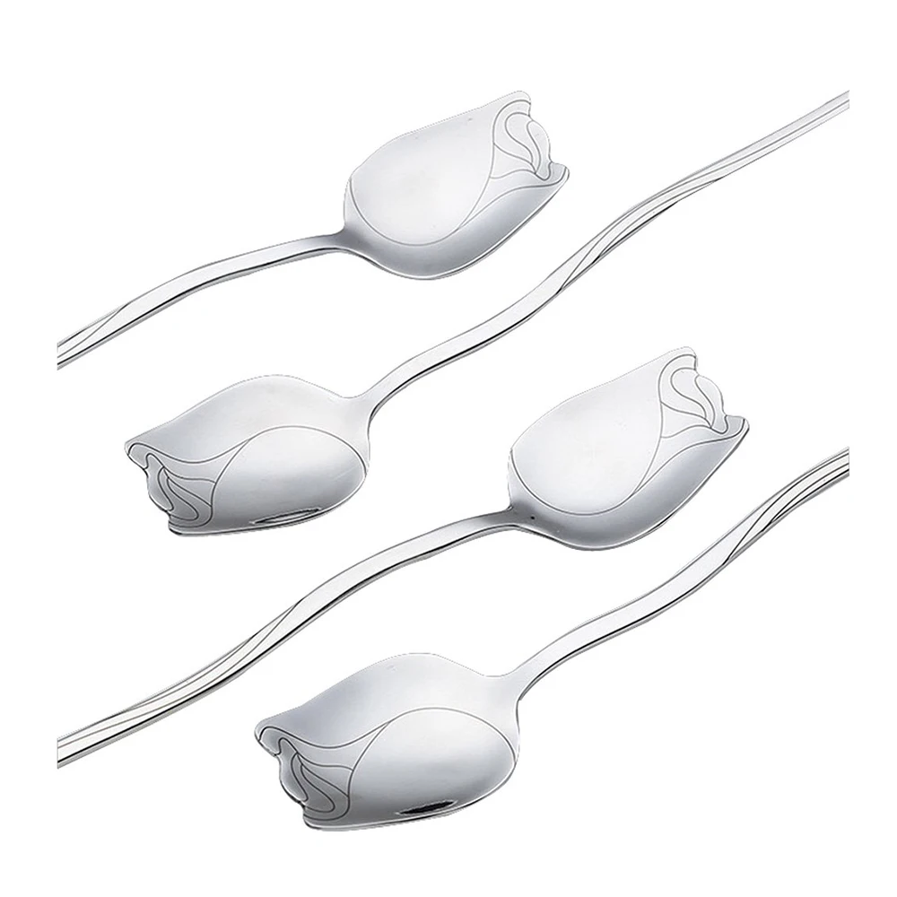 

Cute Rose Spoon Stainless Steel Coffee Spoon, Dessert Tea Appetizer Cake Ice Cream Spoon 4Pcs