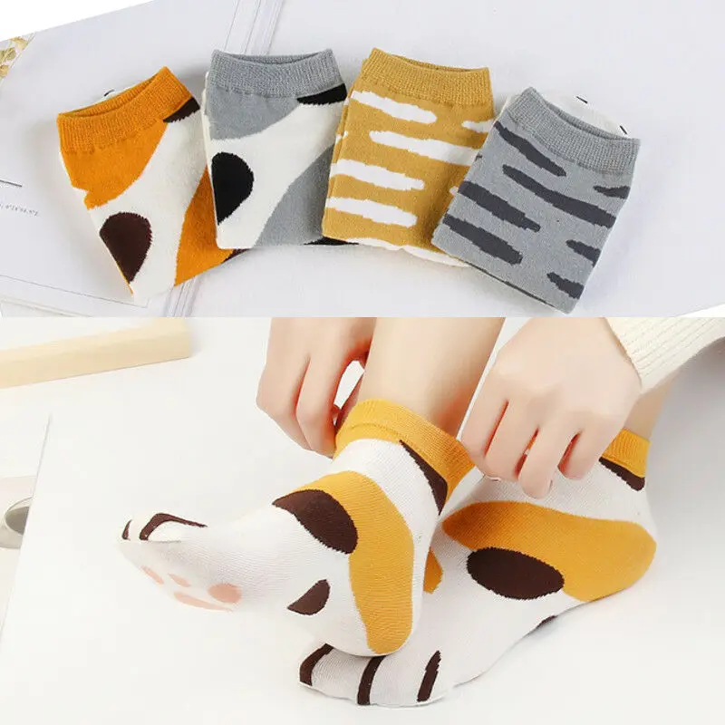 Casual Women's Cute Kitty Cat Paws Socks With Paw Prints On Toes Ankle