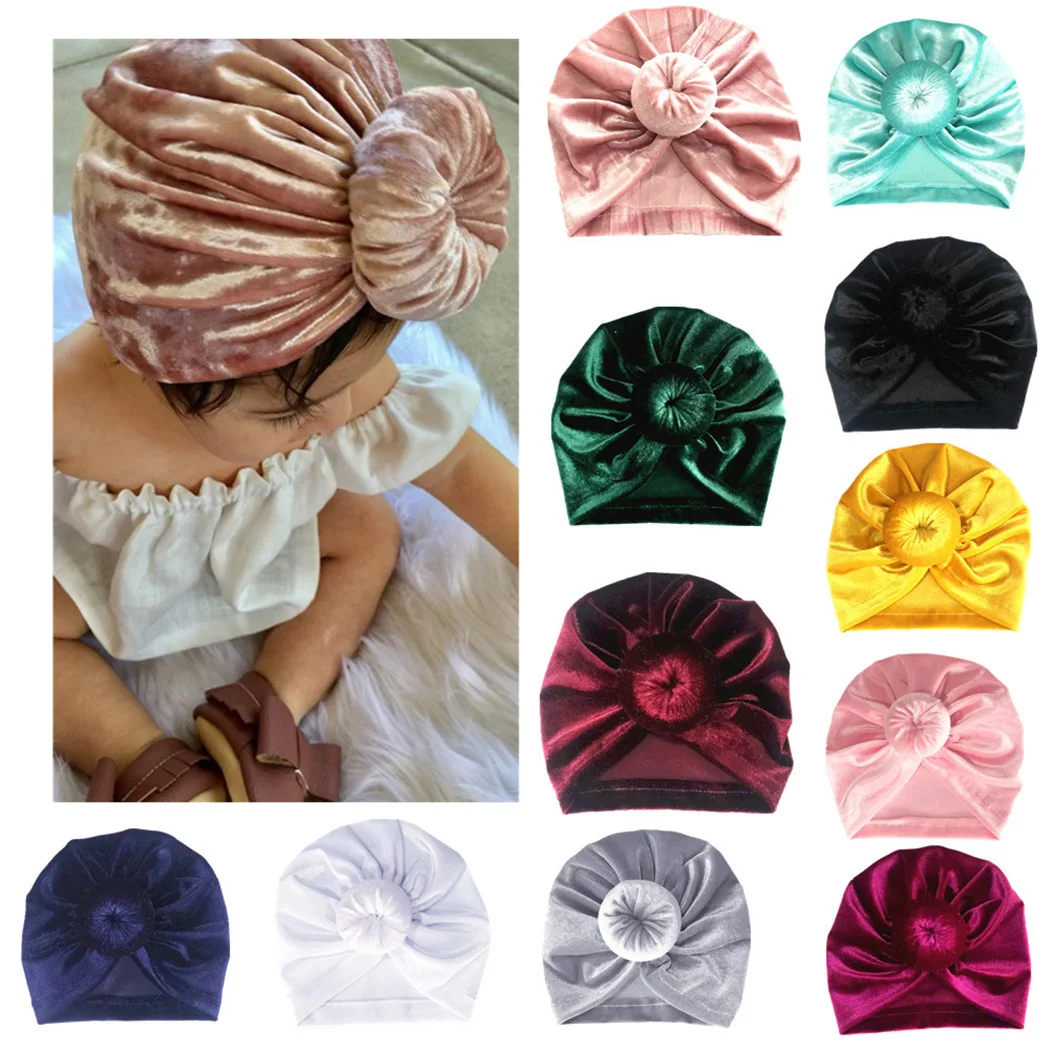 

Baby Kids Donut Turban Hat Newborn Velvet Elastic Bun Beanie Caps Infant Headband India Caps Multicolor Head Accessories Bandana