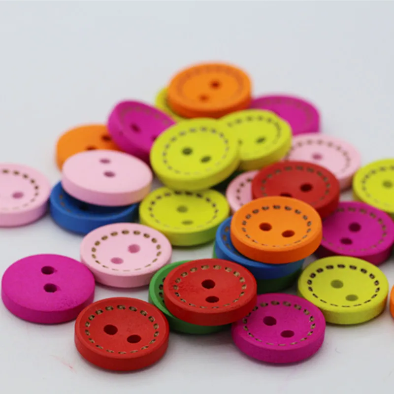 100 шт круглые цветные красочные Dashed деревянные пуговицы в ассортименте Цвет 2 отверстия для DIY аксессуары ручной работы шитье скрапбукинг Garment15MM