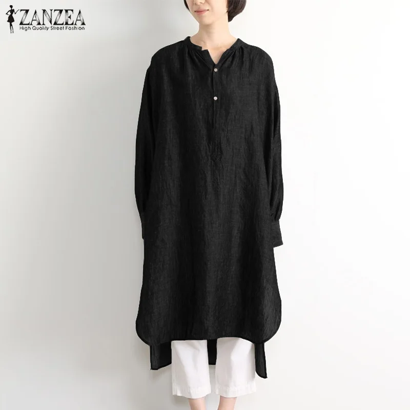 

Elegant Button Shirts 2019 ZANZEA Women's Blouse Female Casual V Neck Long Tops Femme Irregular Blusas Shirt Vestidos Plus Size