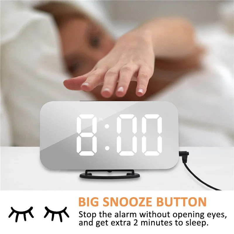 

LED Digital Display Alarm Clock Large 6 Inch Easy-to-read Display Dimming Mode USB Cable Charging