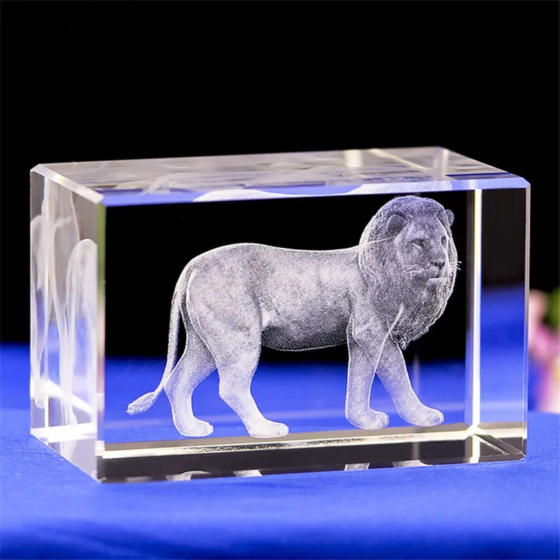 

Home Decoration Accessories Crystal Ornaments 3D Laser Engraving Lion Wedding Travel Commemorative Gift Car Decoration