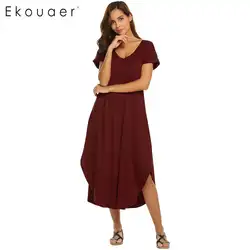 Ekouaer женские пижамы Ночная рубашка А-силуэт Ночное платье Свободный асимметричный подол Ночное платье с коротким рукавом Ночная Рубашка