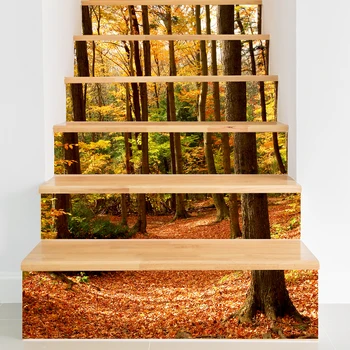 

Autumn Forest Tiles Pattern 3d Stair Stickers Decals Kids Love Removable Waterproof Stairway Vinyl Stickers For Home Decor