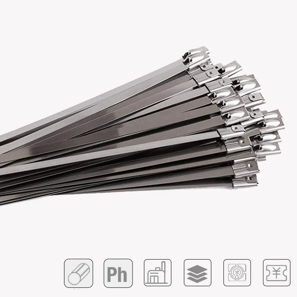 

100Pcs Cold Resistant High Strength Locking Exhaust Heat Straps Heat Resistant Antioxidative Stainless Steel Zip Wrap Uviofast