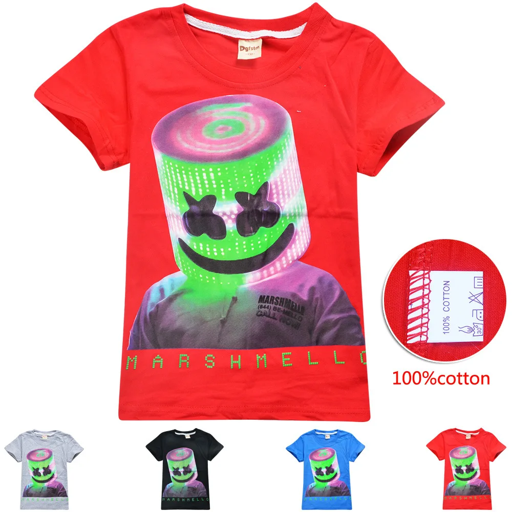 

2019 Children DJ Marshmallow Face Print Funny T-Shirts For Big Girl/Boy Summer Tops Kid Short Sleeve Clothes Casual Baby T shirt
