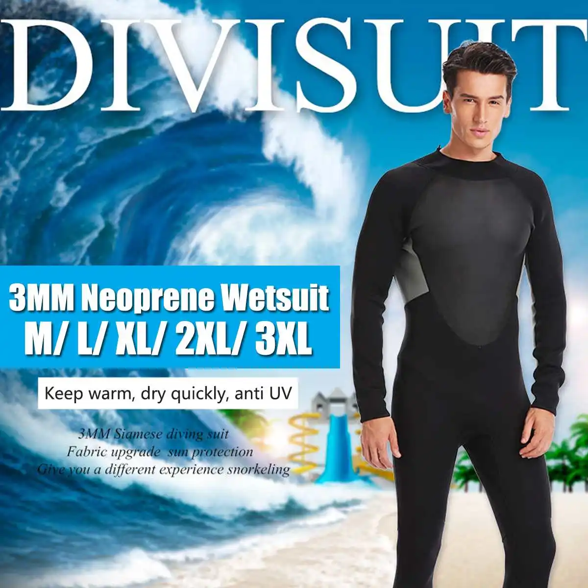 

WetSuit Full Body suit M/L/XL/2XL/3XL 3MM MEN One Piece Neoprene Super stretch Diving Suit Swim Surf Snorkeling Diving Surfing