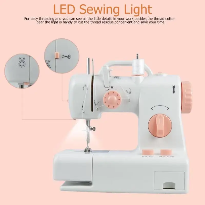 

2019 Mini Electric Handheld Sewing Machine Dual Speed Adjustment with Light Foot AC110-240V Double Threads Pendal Sewing Machine