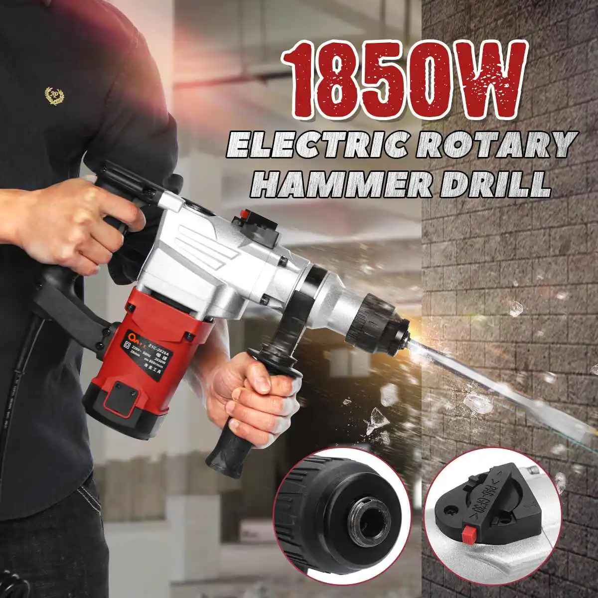 

1850W 220V Electric Demolition Jack Hammer Rotary Jackhammer Electric Concrete Drill + 4 Chisels 5200BPM