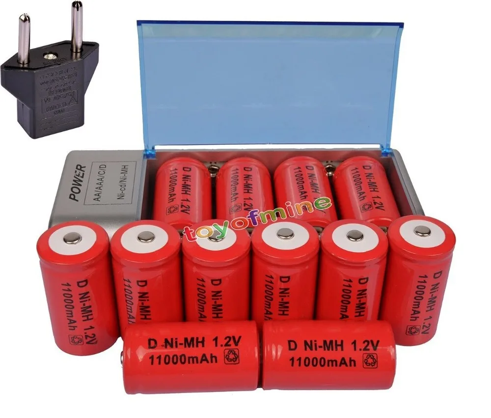 12pcs D size 11000mAh Rechargeable Battery Ni MH CD AA Size D with