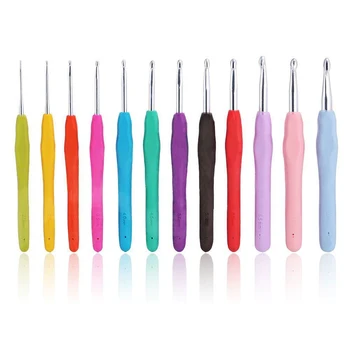 

12pcs Soft Handle Needles Knitting Weaving Crochet Hooks Craft Yarn Aluminum