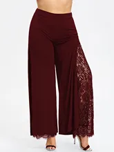 Summer Plus Size Casual Women Patchwork Lace Wide Leg Pants Loose High Slit Lace Palazzo Pants Solid Straight Long Trousers 5XL Summer Plus Size Casual Women Patchwork Lace Wide Leg Pants Loose High Slit Lace Palazzo Pants Solid Straight Long Trousers 5XL