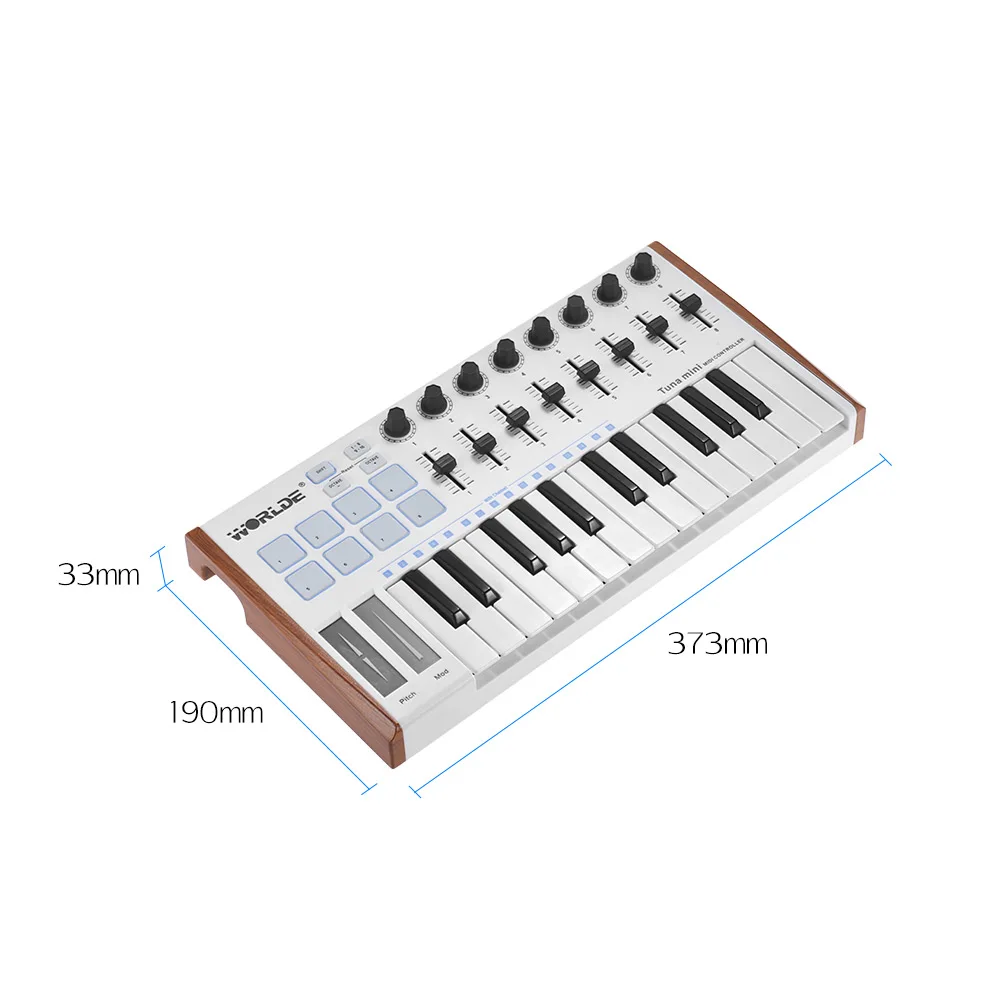 Тунец мини ультра-Портативный 25-ключ USB MIDI контроллер клавиатуры 8 RGB подсветкой триггерные подушки с 6,35 мм гнездо для педали