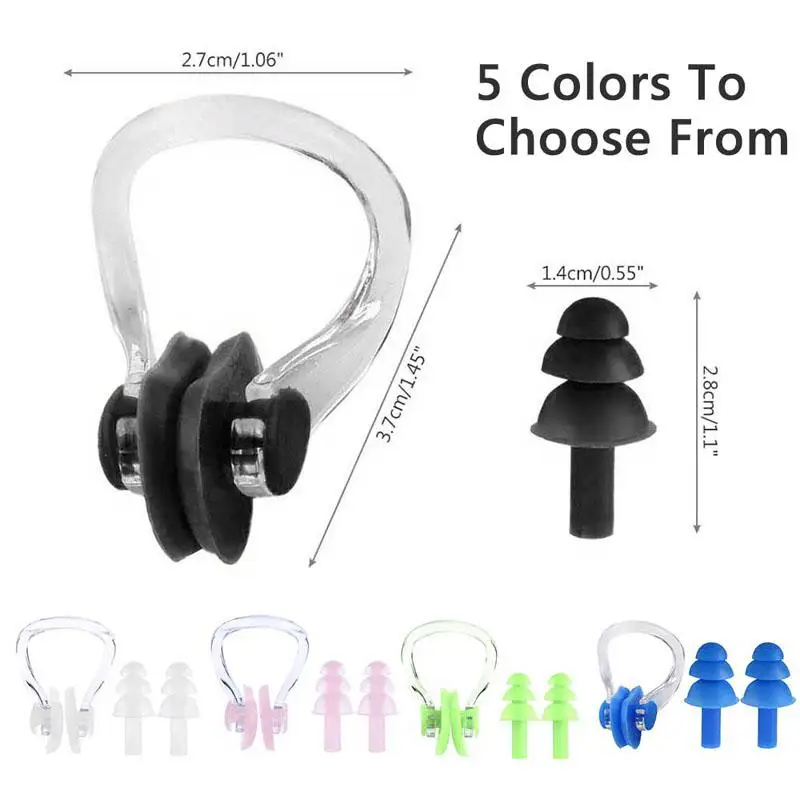 2pcs/Set Swimming Earplugs Nose Clip Suit Environmental Silicone Waterproof Dust-Proof Diving Water Sports Accessories