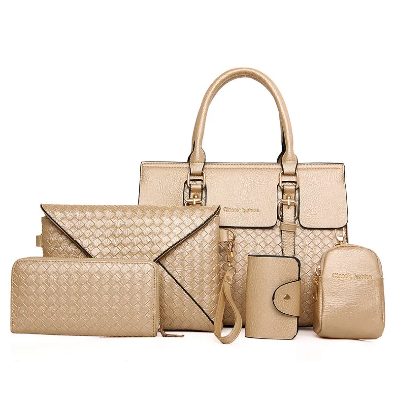 

5 Pcs Women's Handbag Set Exquisite Solid Weaving Patchwork Sterling Bag