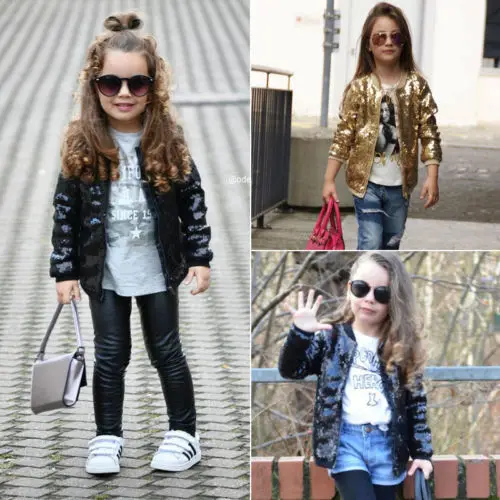 

Toddler Kids Baby Girls Sequin Glitter Zipper Coats Long Sleeve Outerwear Jacket Tops Clothes