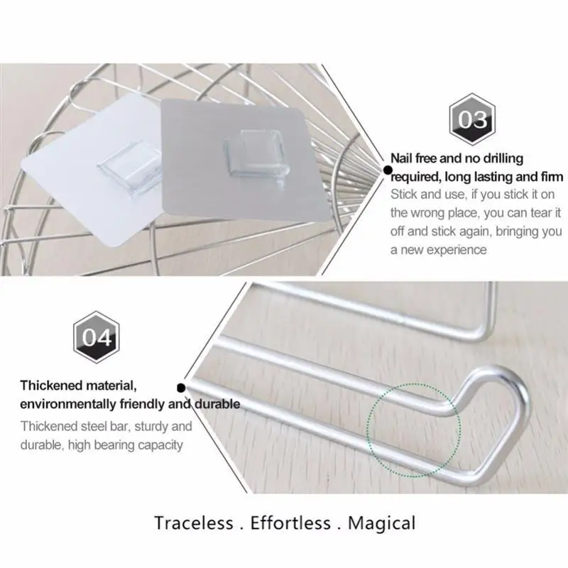 Туалетный кухонный держатель для рулона бумаги из нержавеющей стали, многоразовая моющаяся ручка, крючки, стойка, аксессуары для хранения ванной комнаты