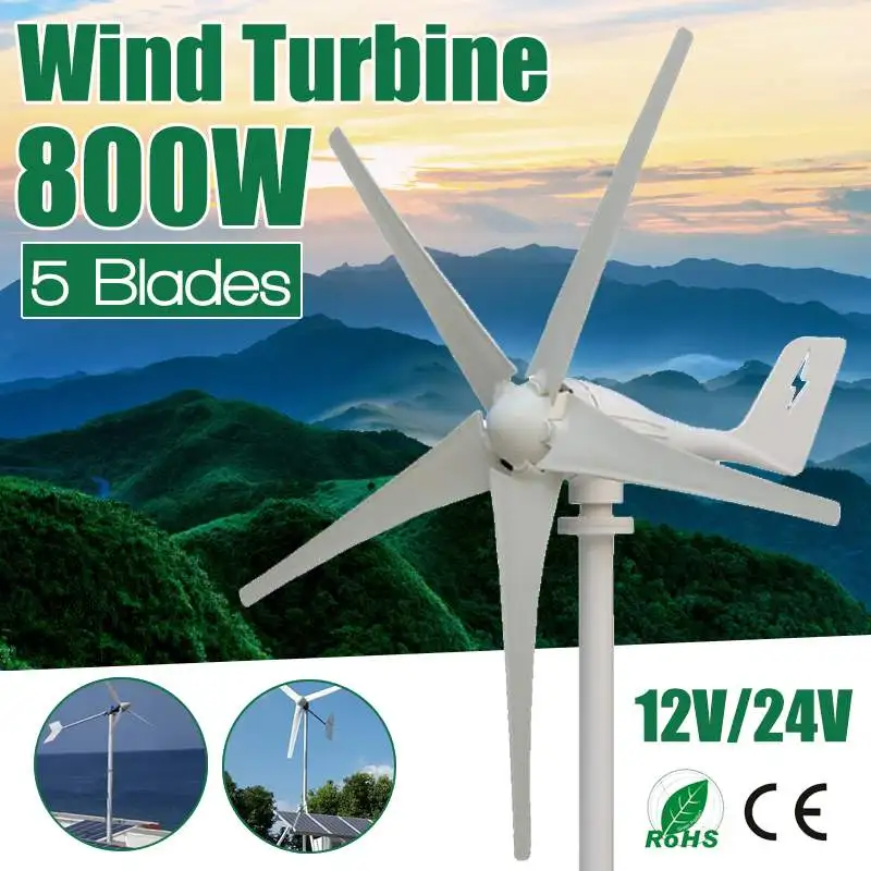 

Efficient 800W 12 V 24 Volt 5 Nylon Fiber Blades Horizontal Wind Turbines Generator Power Windmill Energy Charger Kit Household