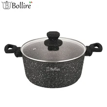 Кастрюля BOLLIRE с крышкой 20 см из термостойкого стекла, объем 2,6 л, выполнена из высококачественного кованого алюминия