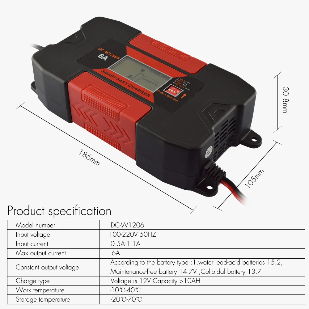 4A/6A 12V полностью ШИМ цифровой Батарея Зарядное устройство Авто салона автомобиля Батарея Зарядное устройство ЖК-дисплей Экран Дисплей