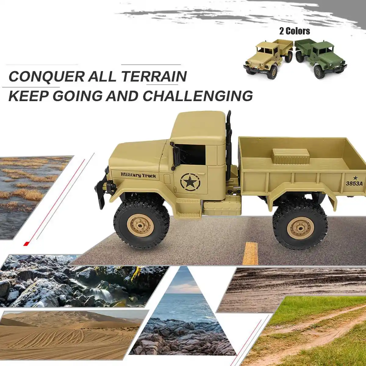 

Remote Control Toy 1:16 2.4G 4WD 10km/h RC Crawler Military Truck Off Road Rock Car RTR Power-efficient Colors LED Headlight