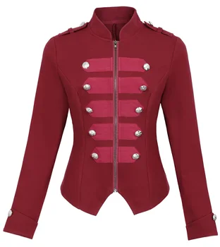 

retro victorian jackets for women medieval steampunk gothic rockabilly Buttons Decor Zipper Front slim Military jacket Coat Tops