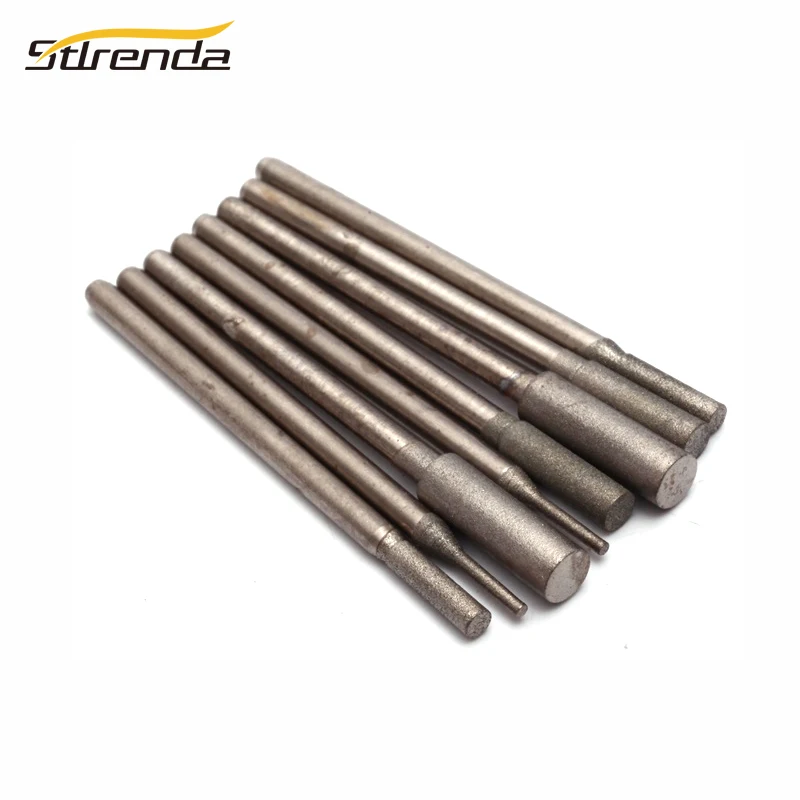 

STLRENDA 10pcs Diamond Grinding Head A Needle Grinding Burrs Drill Bit 2.35mm Shank 600/1200 Grit for Electric Engraving Machine