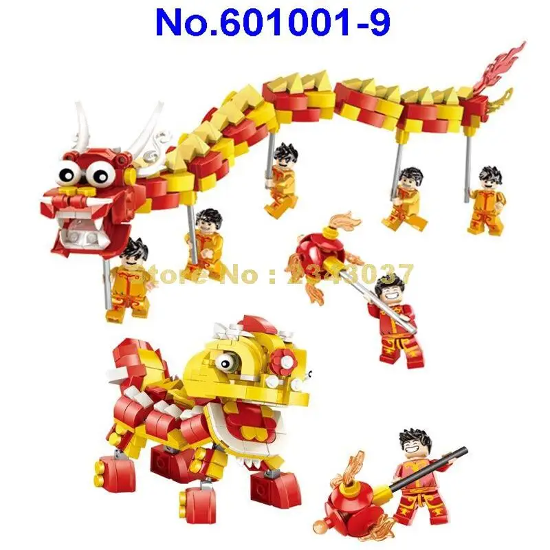 

601001 341pcs 691009 333pcs Chinese New Year Dance Lion Wealth God Building Blocks Toy
