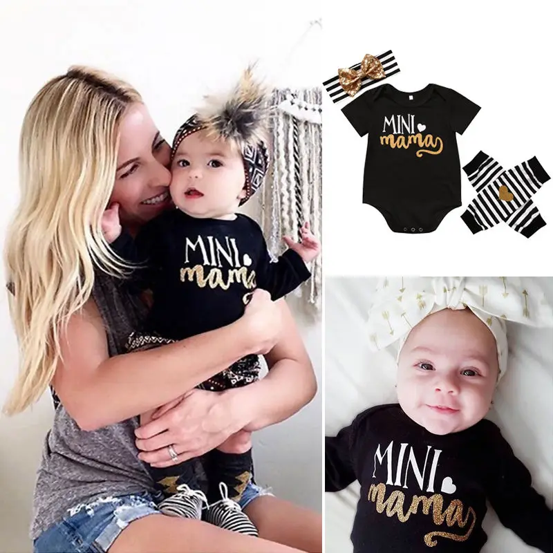 

Mama's Mini Newborn Infant Baby Girl Romper+Leg Warmer+Headband Clothes Outfits infant toddler Romper Clothing Sets