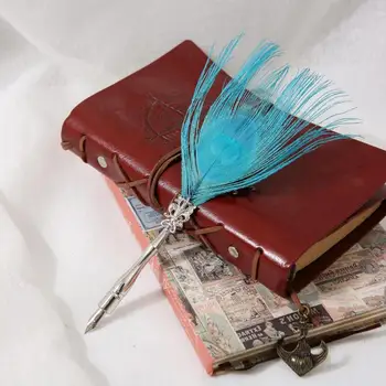 

ALLOYSEED Retro Calligraphy Peafowl Quill Feather Dip Pen Writing Ink Set Stationery Gift Box Fountain Pen Wedding Birthday Gift