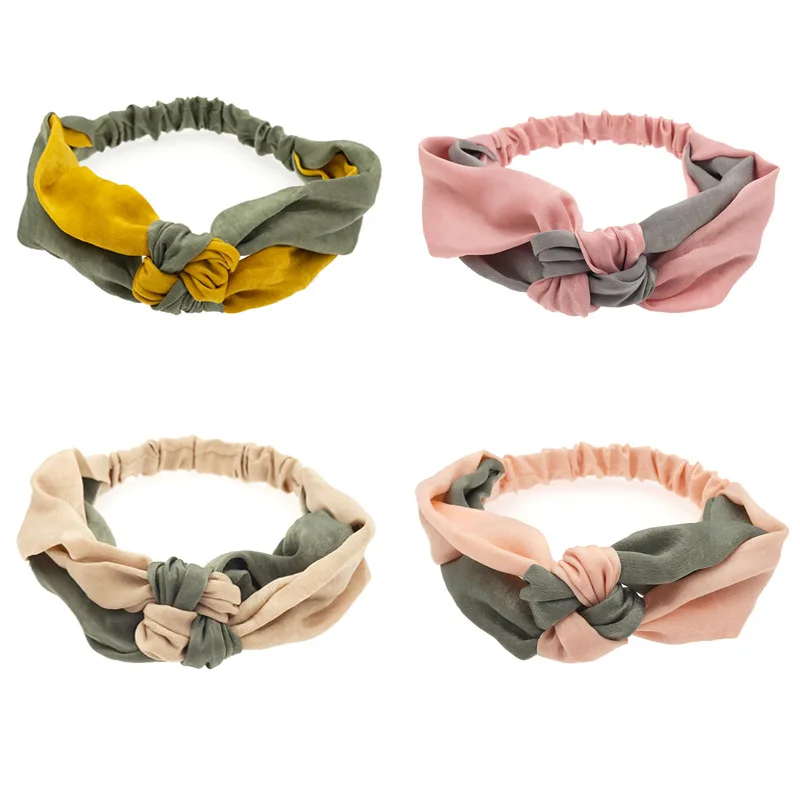 

Anise Retro Satin Middle Knotted Hair Band Hoop Wide Side Women Girls Headband Bandanas Two-color Stitching Hair Accessories