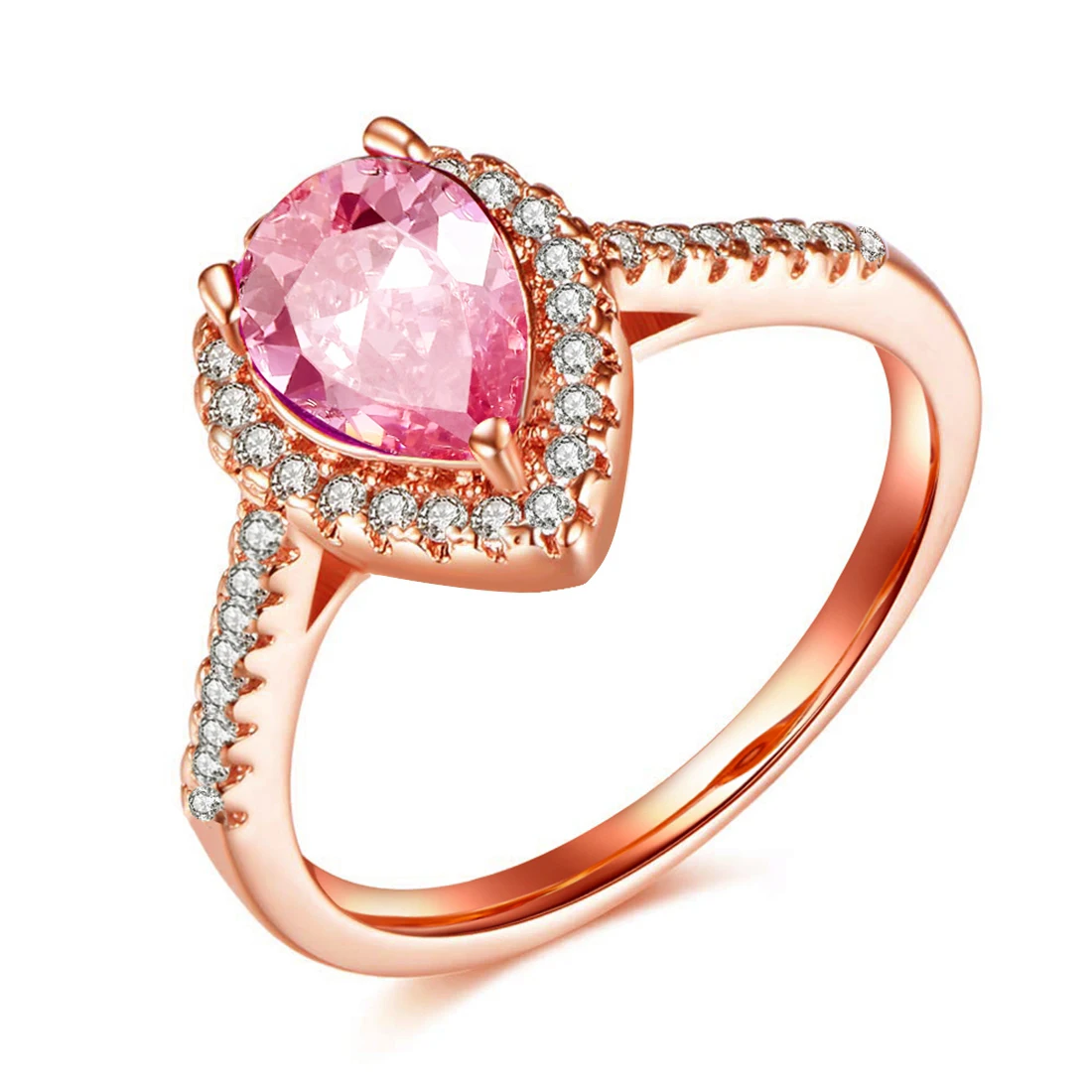 Sweet Style Heart Shape Pink Color CZ Rings For Women Trendy Rose Gold