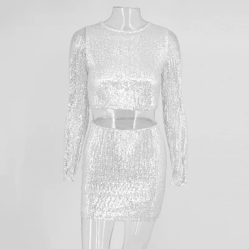 Slaygirl 2018 Bodycon Sequin Женский комплект 2 шт. сексуальная одежда для вечеринок из двух