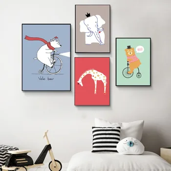 

Modern Colorful Cartoon Canvas Painting Funny Animals Posters&Prints Nursery Wall Picture for Living Room Humor Home Decorarion