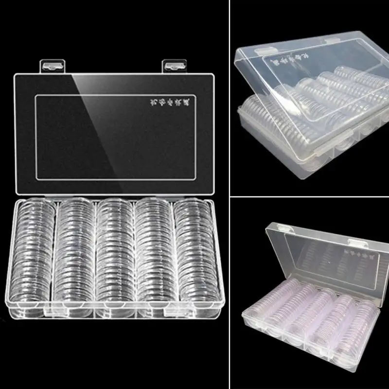 

100Pcs/Box Coin Box Clear 27mm 30mm Round Boxed Holder Plastic Storage Capsules Display Cases Organizer Collectibles Gifts