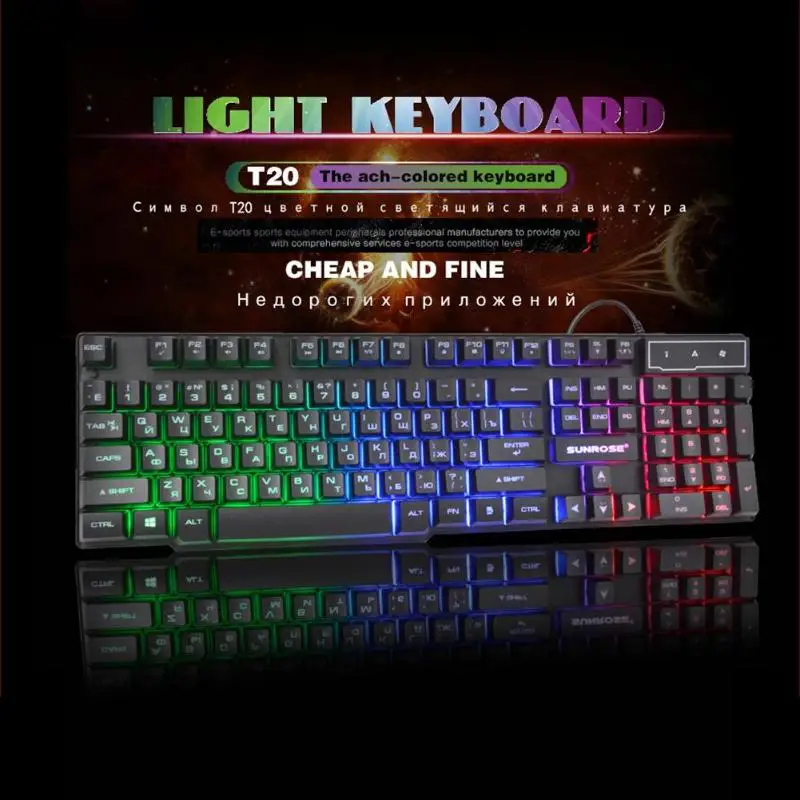 SUNROSE K201 USB Проводная игровая клавиатура 104 клавиши 3 цветная подсветка