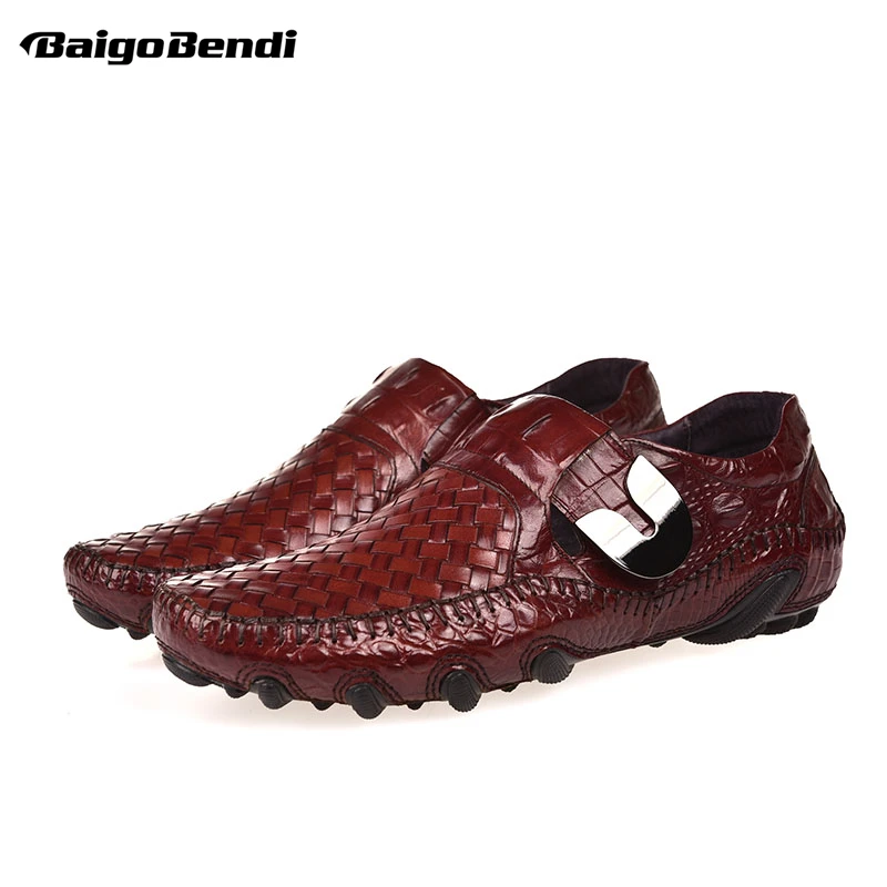 Mocasines tejidos de alta gama para hombre, mocasines de cuero de grano completo de pulpo sin cordones para hombre, zapatos de conducción para coche a moda - Calzado