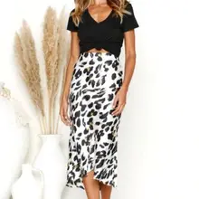 Lasies Высокая талия стрейч юбка женская сексуальная миди Bodycon офисные вечерние юбки с леопардовым принтом