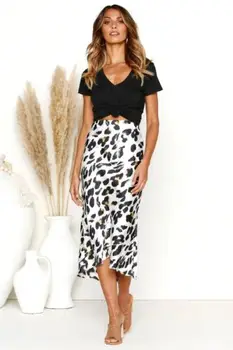 

Lasies High Waist Stretch Skirt Women Sexy Midi Bodycon Office Party Leopard Printed Skirts