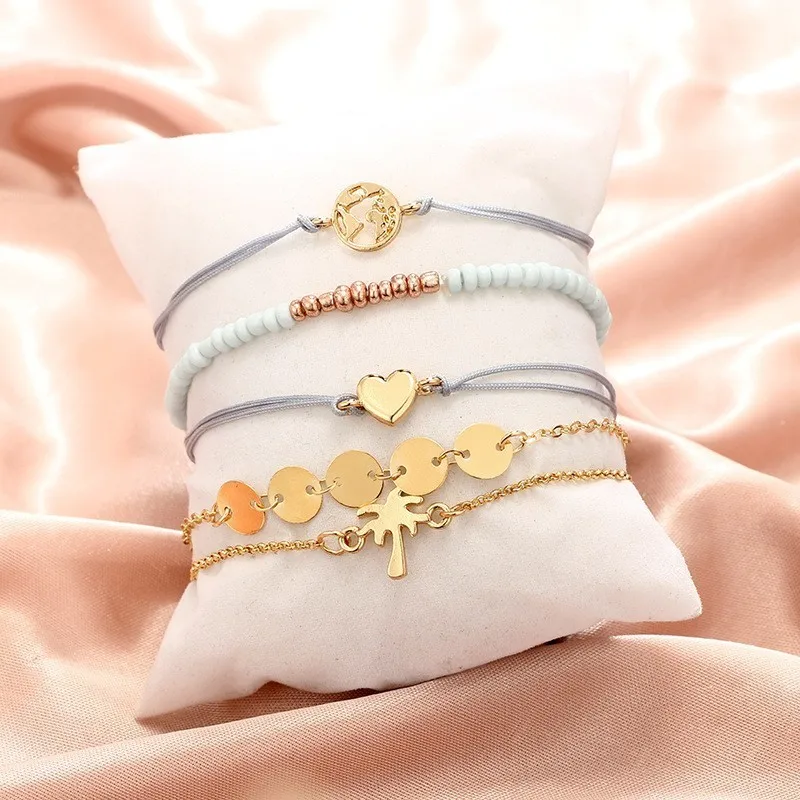 

Special Two-color Beads Cute Coconut Tree 5pcs/set Women Custom Bracelets&Bangles Trendy Style Party Decoration Bracelets
