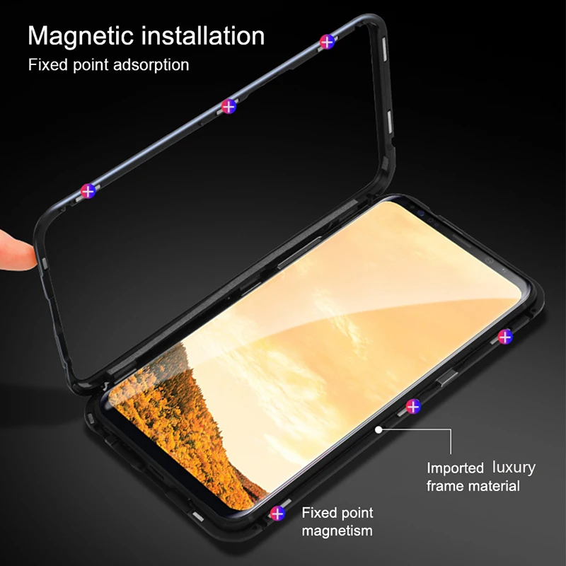 Магнитный адсорбционный чехол для Huawei Mate 20 Pro P20 Y9 2019 из закаленного стекла