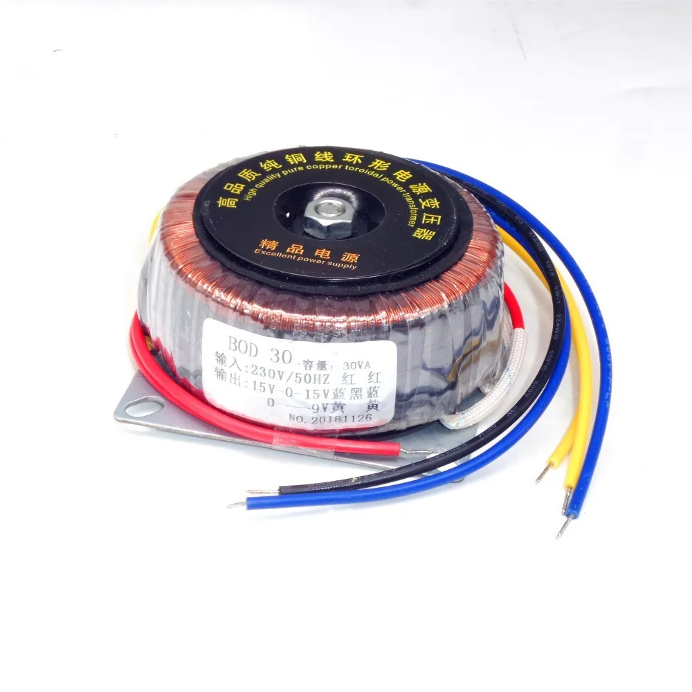 Transformador Audio Toroidal de Cobre para o Pré-amplificador a Placa do Dac 30av 30w Entrada 230v à C.a. 15v Dobro e Escolhe 9v o